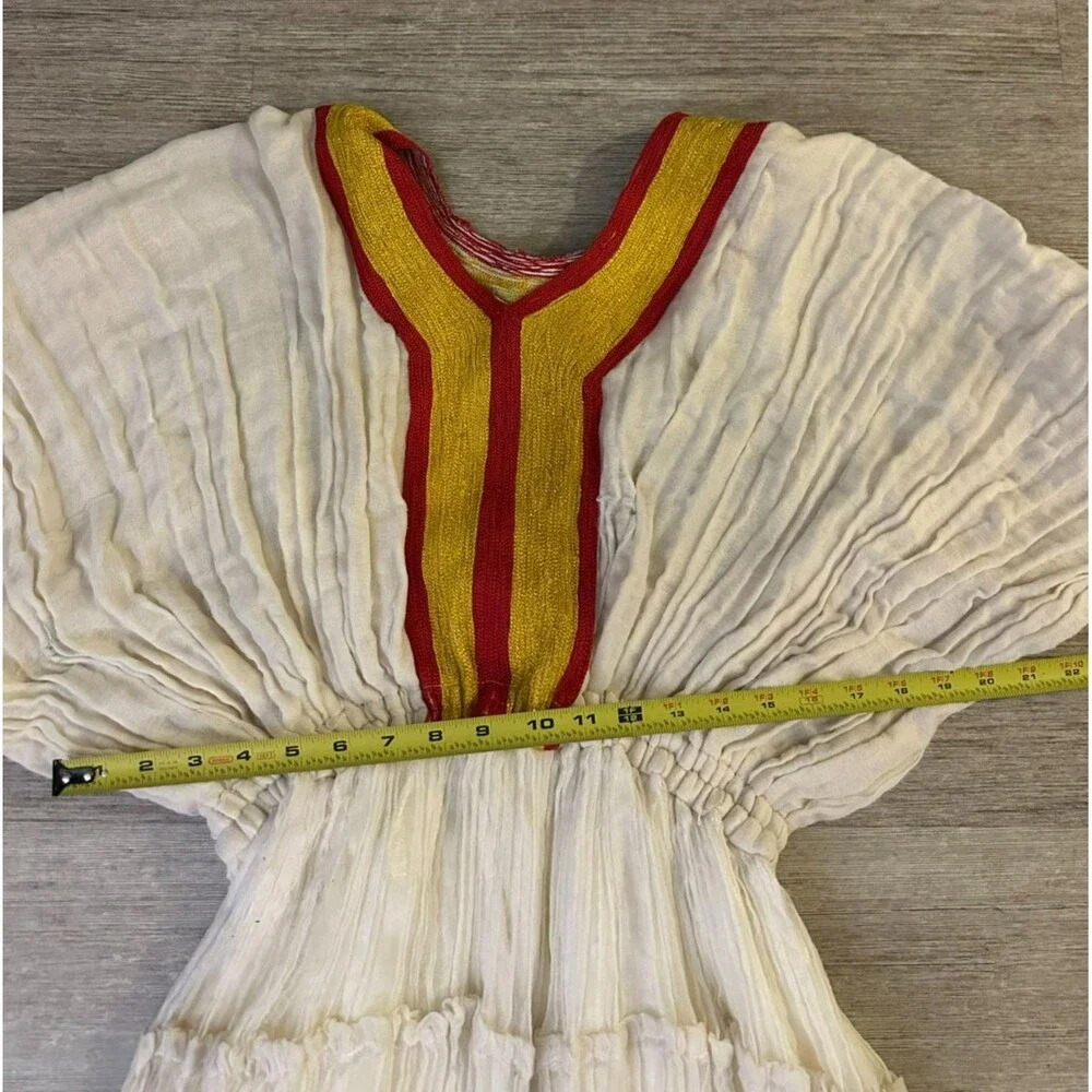 Ethiopian Traditional Dress Handmade Habesha Kemis Embroidered Red Gold Dress